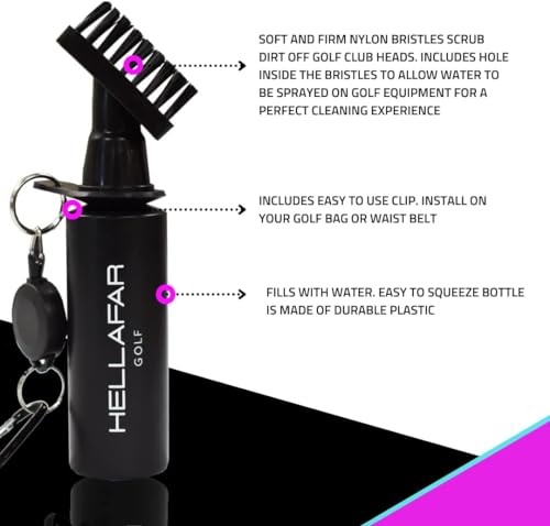 Premium Golf Club Water Brush Groove Cleaner with Retractable Clip and Nylon Bristles - Holds 5 Ounces of Water - Golf Accessories for Men, Best Golf Gifts for Men