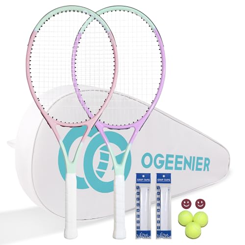 Tennis Rackets Set of 2 for Adults, 27 Inch Pre-Strung Beginners Lightweight Aluminum Tennis Racquet Set with Balls and Bag, Large Sweet Spot for Men Women
