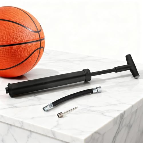 Sports Ball Inflator with Gauge, High Pressure Hand Pump featuring Adjustable Air Valve and Telescopic Rod, Portable Manual Inflator for Basketball Soccer Volleyball, Needle Set