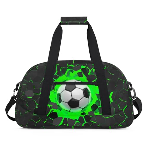 Green Soccer Kids Duffel Bag for Boys, Football Sports Gym Bag Overnight Travel Weekender Bag Lightweight Carry On Sleepovers Bag for School Practice Gymnastics - color: Soccer