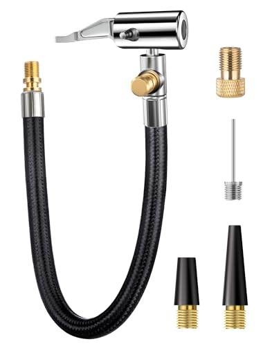 LUMITECO Quick Connect Tire Chuck Hose, Tire Valve Extension Tube w/Presta Valve & Air Pump Ball Needle Set, Air Inflator Pump Hose with Air Chuck Adapter for Portable Air Compressor