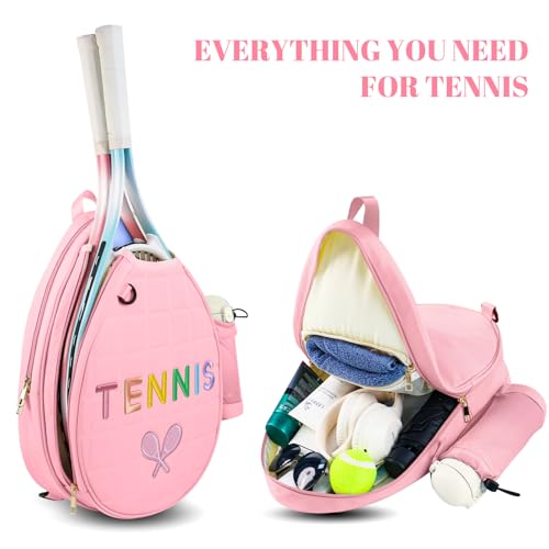 NZNDB Tennis Bags for Women Girl, Tennis Sling Crossbody Backpack, Water Resistant Tennis Bag for Pickleball, Tennis, Racketball - color: Pink