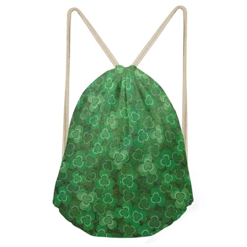 Mumeson Drawstring Bag Gym Bag Shoulder Bag Hiking Travel Drawstring Backpack Soccer Bag Purse, St. Patrick's Day Leaves - color: Green St. Patick's Day Leaves Print
