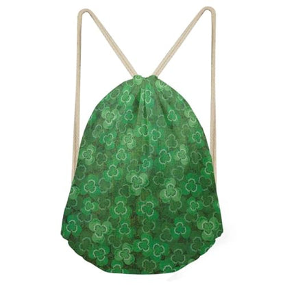 Mumeson Drawstring Bag Gym Bag Shoulder Bag Hiking Travel Drawstring Backpack Soccer Bag Purse, St. Patrick's Day Leaves - color: Green St. Patick's Day Leaves Print