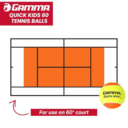 GAMMA Quick Kids Training Tennis Balls for Kids & Beginners, Low-Compression Core Reduces Speed & Bounce, Great for Tennis Practice, USTA & ITF Approved for 10 & Under Tournaments Parent - size: 48 Box, style: Quick Kids 60