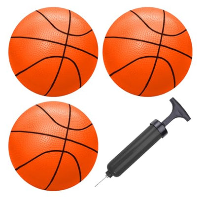 ABAJI Mini 3 Pack 5 inch Toy Basketballs Ball Pump Needle Rubber Material Mini Hoop Toddlers Kids Teenagers Swimming Pool Indoors Outdoors - color: 3 Orange Basketballs