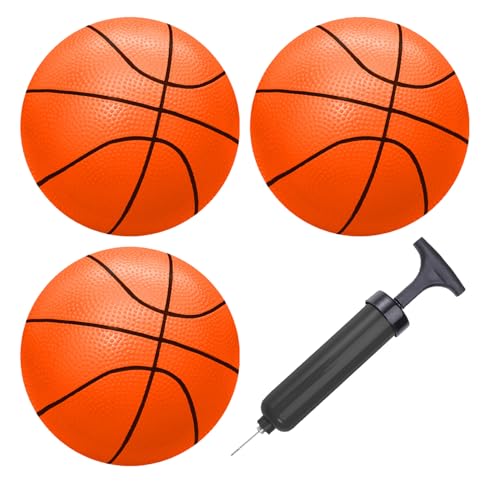 ABAJI Mini 3 Pack 5 inch Toy Basketballs Ball Pump Needle Rubber Material Mini Hoop Toddlers Kids Teenagers Swimming Pool Indoors Outdoors - color: 3 Orange Basketballs