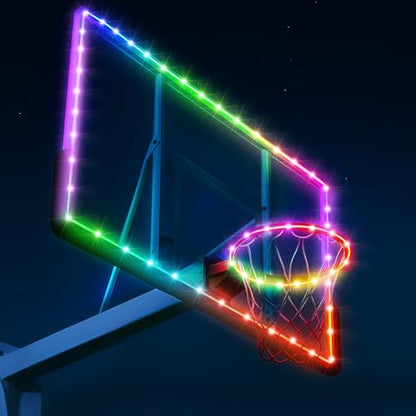 Waybelive LED Basketball Hoop Lights, Remote Control Basketball Rim LED Light, 16 Color Change by Yourself, Waterproof, Super Bright to Play at Night Outdoors, Good Gift for Kids - style: LED Basketball Rim&Backboard Light