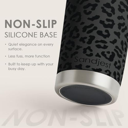 SANDJEST Leopard Print Tumbler 20oz Stainless Steel Insulated, Black Leopard Travel Coffee Cup, Bow Gifts for Women Girls Teen, Birthday Christmas - color: Black Leopard