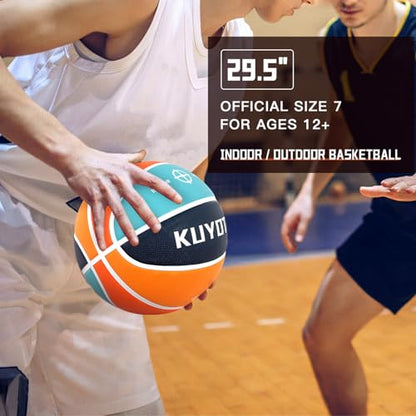 KUYOTQ Official Size 7 Basketball 29.5" Orange Teal Blue Thickened Rubber in&Outdoor Mens Basketball for Game Play(Deflated)