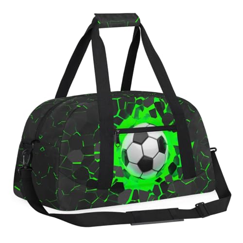Green Soccer Kids Duffel Bag for Boys, Football Sports Gym Bag Overnight Travel Weekender Bag Lightweight Carry On Sleepovers Bag for School Practice Gymnastics - color: Soccer
