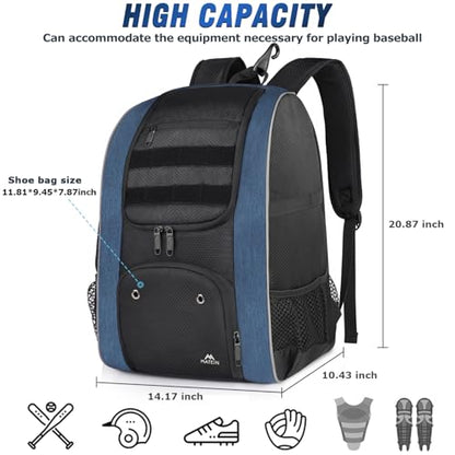 MATEIN Baseball Backpack, Lightweight Softball Bags with Shoes Compartment for Men, Large Capacity Baseball Bag Gifts for Adults with Fence Hook Hold 4 Tee Ball Bats, TBall Gear, Helmet