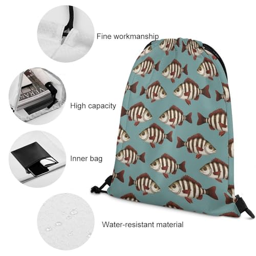 Gym Drawstring Bag Sports Sackpack Waterproof String Backpack with Shoe Compartment for Hiking Swimming Training, Fishing Fish Bass Smallmouth Lake Blue Great Lakes Bags - color: Picture (364)
