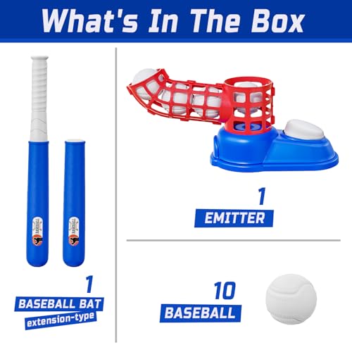 Toddler T-Ball Set for Kids – Includes 10 Balls & Baseball Bat, Easy-Hit Tee Trainer, Red/Blue, for Boys & Girls