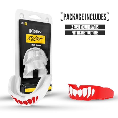 2 Pack Nxtrnd Rush Dual Layer Mouthguard, Custom Fit Sports Mouthpiece for Football, Boxing, MMA, Basketball, Hockey, Lacrosse, Youth & Adult (Red) - color: Red
