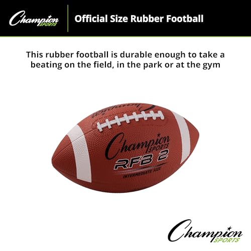 Champion Sports Rubber Football – Durable All-Weather Ball for Pee Wee to Official Sizes, Indoor & Outdoor Play - style: Intermediate Size