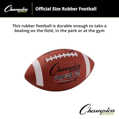 Champion Sports Rubber Football – Durable All-Weather Ball for Pee Wee to Official Sizes, Indoor & Outdoor Play - style: Intermediate Size