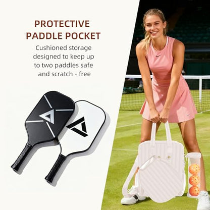 Women's Pickleball Bag with Ball Bag, Waterproof Pickle Ball Bag Tote Shoulder Bag - color: Cream