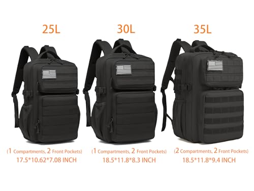 Wotony Military Tactical Backpack for Men Waterproof Daypack 3 Day Assault Pack Molle Bag with Water Bottle Holder - color: Black, size: 30L