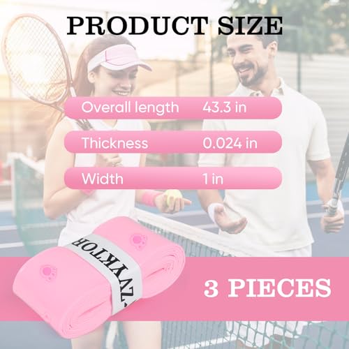 Tennis Racket Grip Tape, Ultra Thin Tacky Tennis Overgrip for Sweat Absorption & Control – Durable Anti-Slip Replacement Grip for Tennis, Badminton & Pickleball (3 Pack) - color: CAT PINK