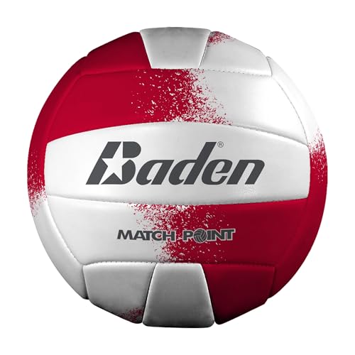 Baden | Match Point | Cushioned Synthetic Leather | Outdoor Recreation Backyard Volleyball + College Camp Ball | Official Size 5 - color: Red/White