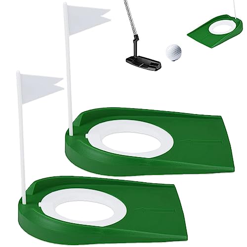 Golf Putting Green Indoor Set, 2 Pack Cup with Flag, Practice Training Aids for Indoor Outdoor, Hole Putter Regulation Cup for Office - color: White Flag