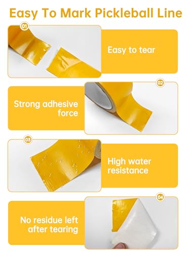 Pickleball Court Marking Kit, 2" x 263 ft Lengthened Pickleball Court Tape 5PCS Set Makes Full Size Outdoor Court Tape for Temporary Court Lines No Residue Easy Installation