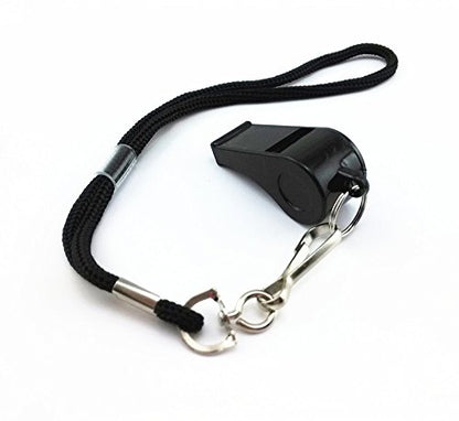 yueton Plastic Coach Whistles with Wrist Strap, Emergency Whistles with Short Lanyard, Pack of 6 (Black)