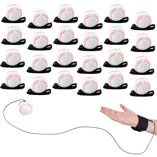 SAYAYA 6/12/24 PCS Wrist Return Ball on a String 2.36 Rebound Return Sport Balls with Elastic Strap Baseball Soccer Tennis Practice Party Favors, Wrist Exercise and Fun Play for Kids & Adults - size: 24 Pcs, style: Baseball