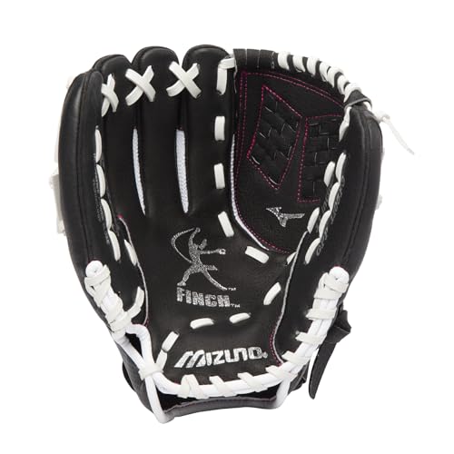 Mizuno Prospect Finch Youth - color: White/Black/Pink Trident Web, size: 11"|Ages 7-8