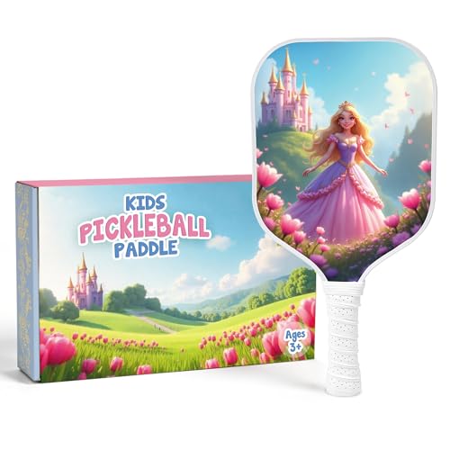 Kids Pickleball Paddle Designed for Ages 3–12 | Lightweight Fiberglass (0.37 lbs) | Small Grip for Easy Control | Fun Beginner Gift for Girls, Toddlers & Youth - color: Princess