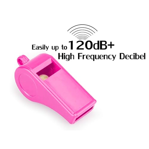 12 Pack Pink Loud 120dB Plastic Whistles with Lanyard – High-Pitched Safety Whistle for Sports, Coaching, and Collective Entertainment