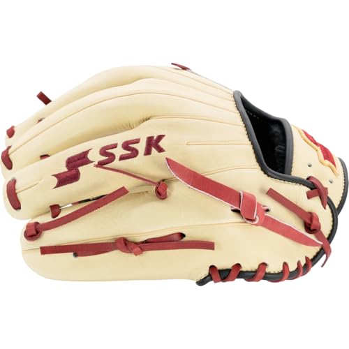 SSK Z5 Craftsman Infield Baseball Glove – 11.25” - 11.5” - 11.75” - 12” – Right & Left Hand Throw - color: Camel/Black/Maroon, size: 11.5" - Right Hand Throw