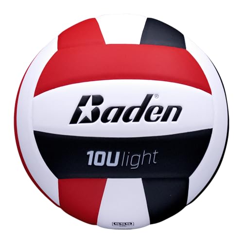Baden | 10U Light | Official Size, 2 oz Lighter Entry Level Youth Indoor Volleyball | PU Composite, Extra Foam Backing, Reduce Sting - color: Red/White/Black