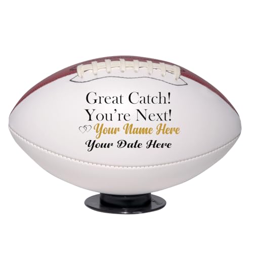 Custom Great Catch You’re Next Football for Wedding Garter Toss, Wedding Game, Wedding Reception, Wedding Favor | Personalize Football with Mr & Mrs Couple Names and Wedding Date - size: Mid Size 9", style: with Base