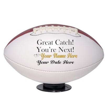 Custom Great Catch You’re Next Football for Wedding Garter Toss, Wedding Game, Wedding Reception, Wedding Favor | Personalize Football with Mr & Mrs Couple Names and Wedding Date - size: Full Size 12", style: with Base