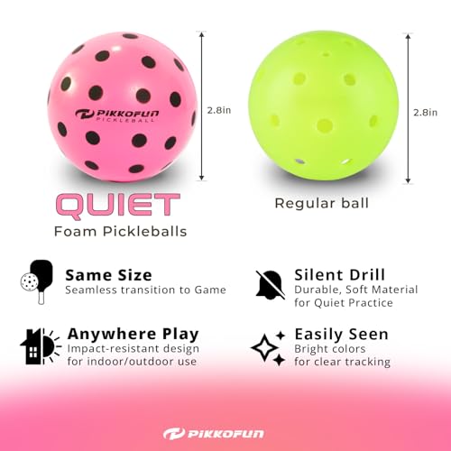 Silent Pickleball Balls - Quiet Foam Pickleballs for Indoor and Outdoor Practice - Includes 3 Balls and Tube - 3 Pack Soft Pickleballs - color: B-Pink