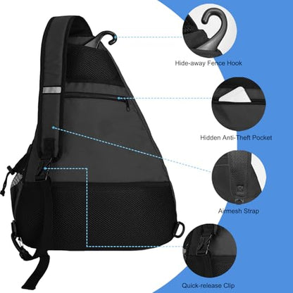 WOLT Pickleball Bag,Crossbody Sling Bags for Women Men,Pickleball Backpack with Fence Hook for Tennis, Racketball - color: Black_Left