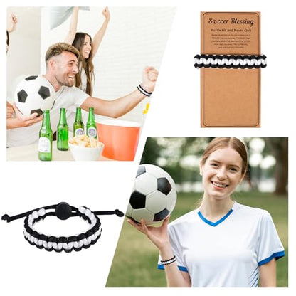 12 Set Sports Bracelets Party Favors with Inspirational Card Adjustable Braided Bracelet Sport Accessories Birthday Gifts Bulk Team Gifts for Women Men Team Players Coach