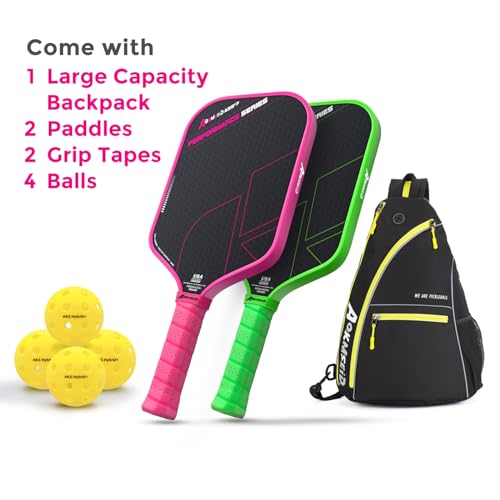 AKS Performance Series Pickleball Paddles Set - Toray T700 Raw Carbon Fiber Pickleball Paddle with Friction Surface, 16mm Powerful Polymer Core, Good Control & Spin Shots, USAP Approved