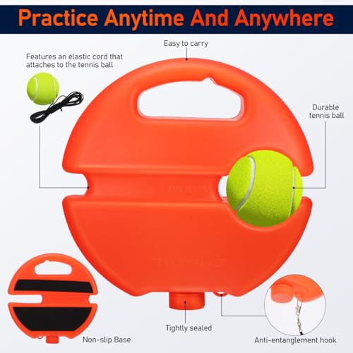 BESPORTBLE Tennis Rebound Trainer Beginner Practice Tool with Elastic Cord Stable Base for Improving Skills Includes String Balls for Self-Training and Muscle Memory Development