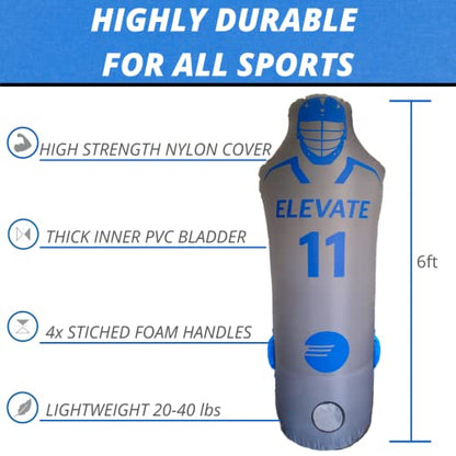 Elevate Inflatable Defender Dummy w/Air Pump - Great Sports Training Aid for Lacrosse, Soccer, Basketball, Field Hockey, Punching Bag. Highly Portable and Fun. - style: 11th Man Defender Pro