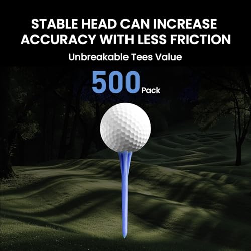 FINGER TEN Golf Tees Plastic Unbreakable Easy to Find Bulk Value 200/500/1000 Count, 2 3/4 3 1/4 Inch Tee Driving Range Reduce Friction, Green Red White USA Flag Practice - color: Blue, size: 500 Count (2 3/4 Inch)
