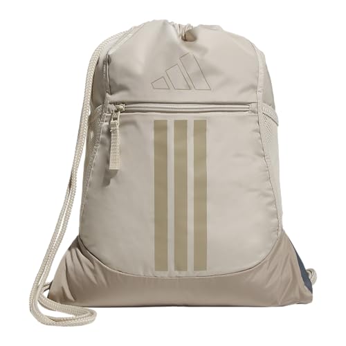 adidas Alliance Sackpack – Drawstring Backpack for Sports, Small Gym Bag - color: Crystal Linen Beige/Trace Khaki/3