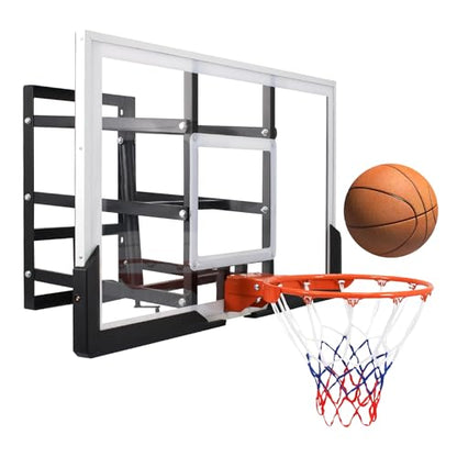 54" Basketball Hoop Wall Mount Adjustable-Height Backboard and Rim Indoor Outdoor Full Size Regulation Basketball Goal Wall Mounted for Gyms Garages Schools