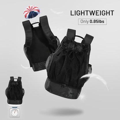 MIER Drawstring Basketball Backpack Soccer Bag with Shoe Compartment & Mesh Pocket Sports Gym String Backpack for Women Men, Lightweight - color: Black