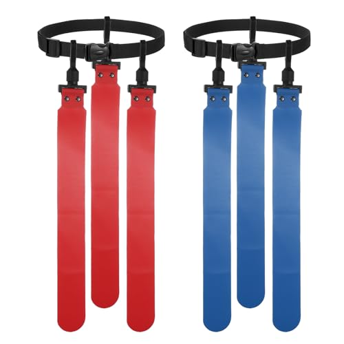 Flag Football Set, Adjustable Flag Football Belt with 1 Belt and 3 Flags Easy Tear Away - color: Orange Red/Sky Blue