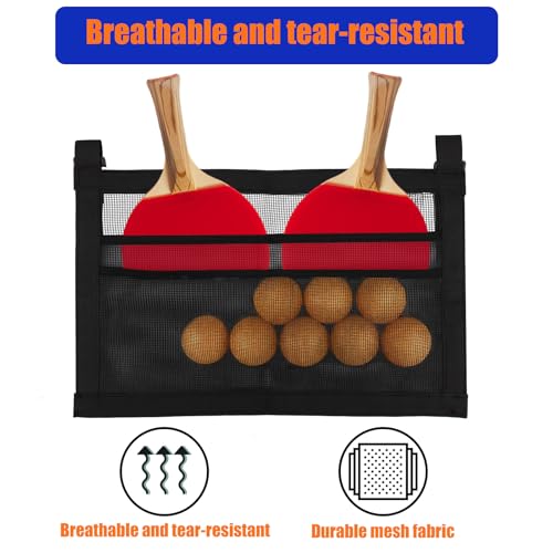 Ping Pong Paddle Holder with Straps, Mesh Under Table Ping Pong Organizer Hanging Pickleball Holder Table Tennis Accessories for Racket Ball Storage Organization