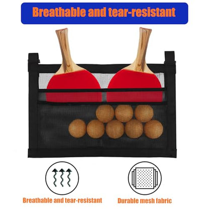 Ping Pong Paddle Holder with Straps, Mesh Under Table Ping Pong Organizer Hanging Pickleball Holder Table Tennis Accessories for Racket Ball Storage Organization