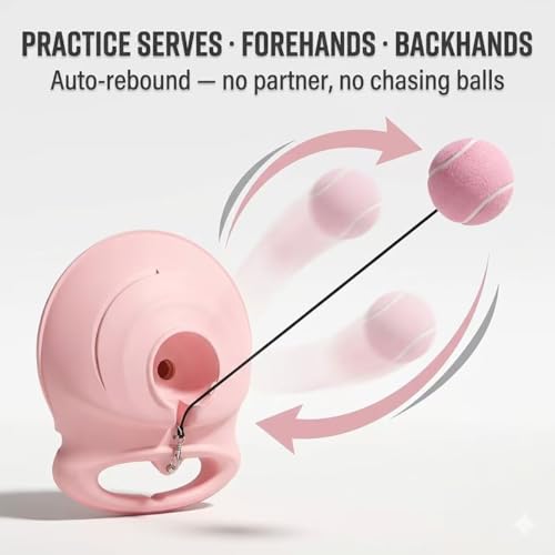 Tennis Trainer Rebound Ball with String, Portable Pink Solo Practice Training Tool,Tennis Rebounder Kit for Adults Women Beginners, Self Tennis Trainer for Indoor or Outdoor Tennis Training